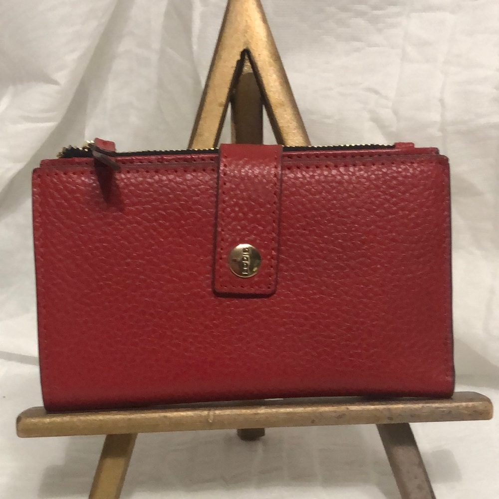 Lodis Red Pebbled Leather Zip Wallet